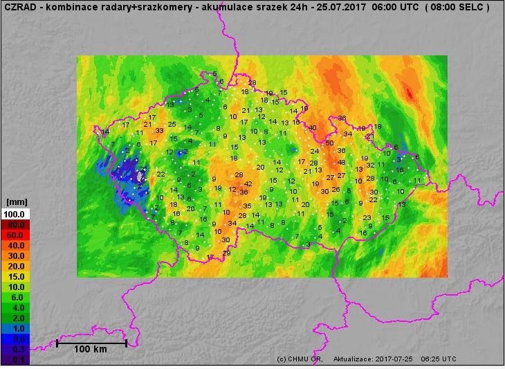 Radarové odhady srážek 25.7.2017