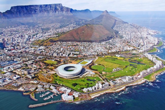 Letecký pohlde na sportovní areál v Kapském městě