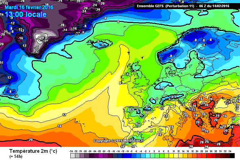 Teplota vzduchu v Evropě 16. února 2016