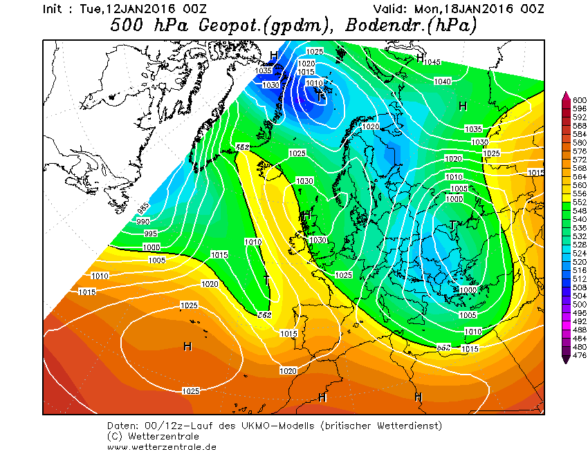 Teplota v hladině 500 hPa v létě