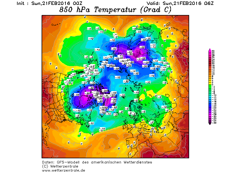 Minimální teploty vzduchu nad severním polárním kruhem