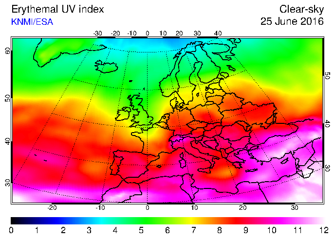 UV index nad severní polokouli