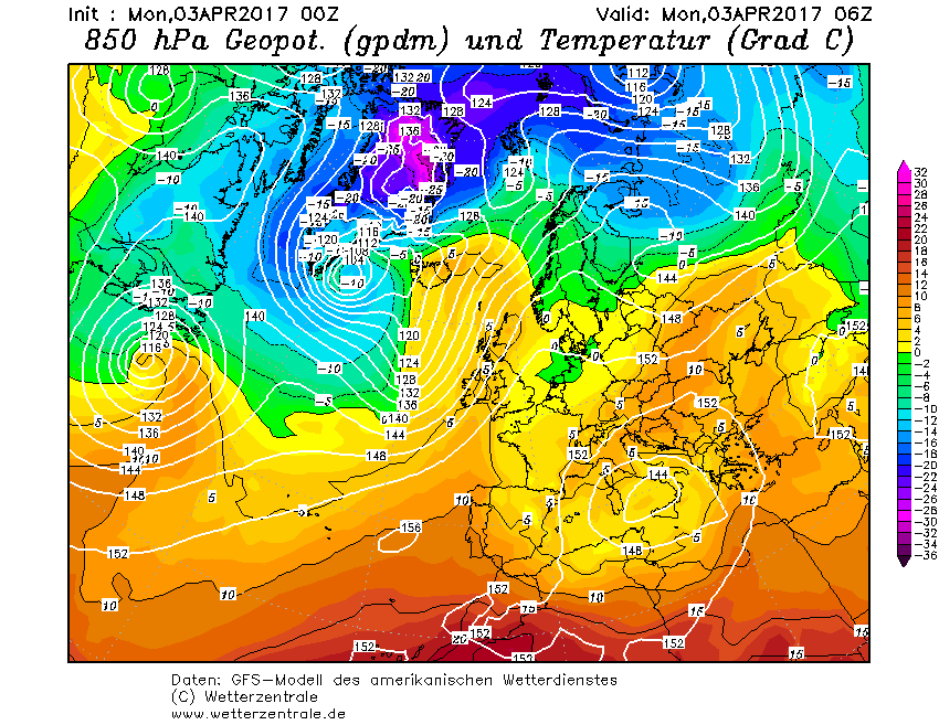  Synoptická situace v Evropě 3.4.2017