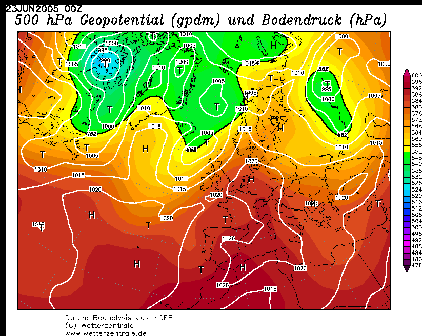 Synoptická situace v létě roku 2005