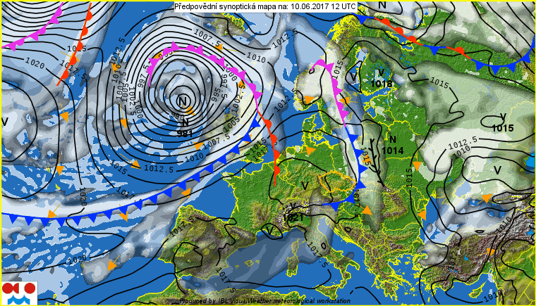 Synoptická situace nad Evropou 10.6.2017