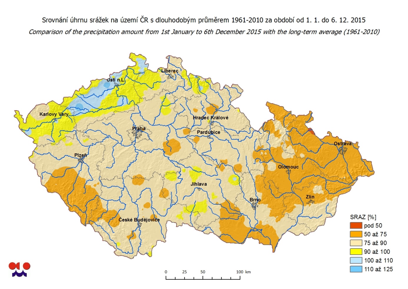 Srovnání úhrnů srážek za střednědobbé období