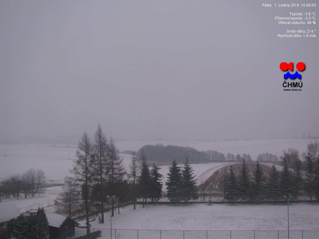 Sněhová pokrývka v Bělotíně 1. ledna 2016
