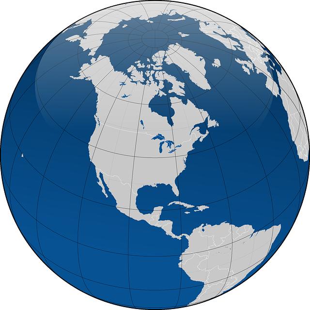 Globus s vyobrazním kontinentu severní Ameriky