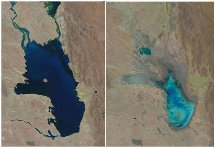Srovnání bolivijského jezera teď a v minulosti