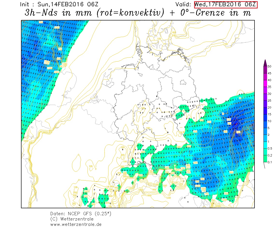 Vydatné srážky nad naším územím podle meteorologického modelu GFS