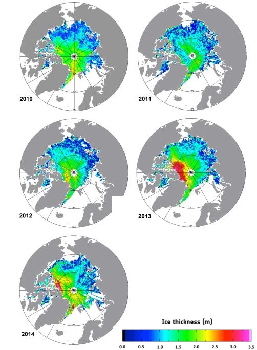 Vývoj mocnosti mořského ledu u polárního kruhu
