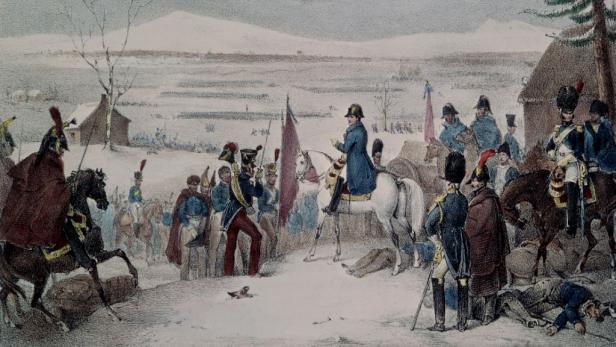 Napeleón při svém vojenském tažení na historickém obraze