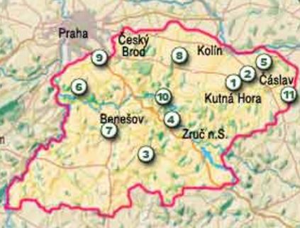 Mapa turistické oblasti na jihovýchodě od Prahy