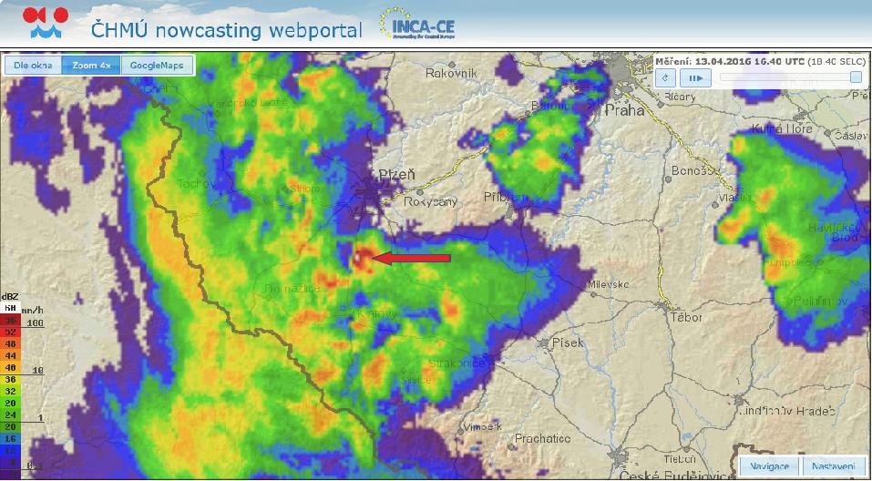 26. dubna 2016, bouřka jižně od Plzně