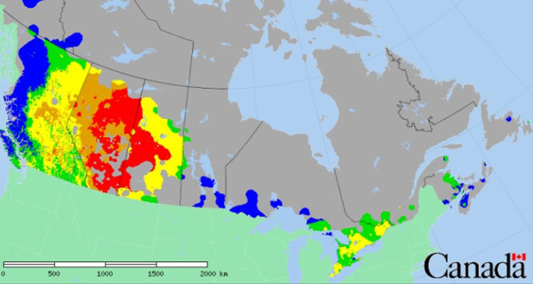 Mapa ohrožení požárem, Kanada