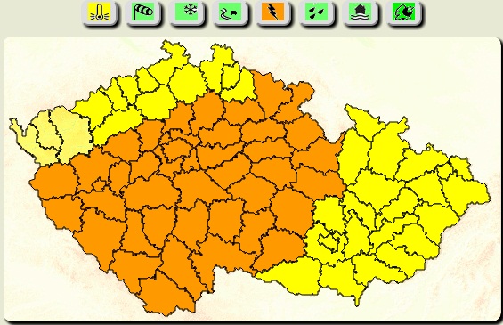 Výstraha dle výstražné služby českého hydrometeorologického úřadu