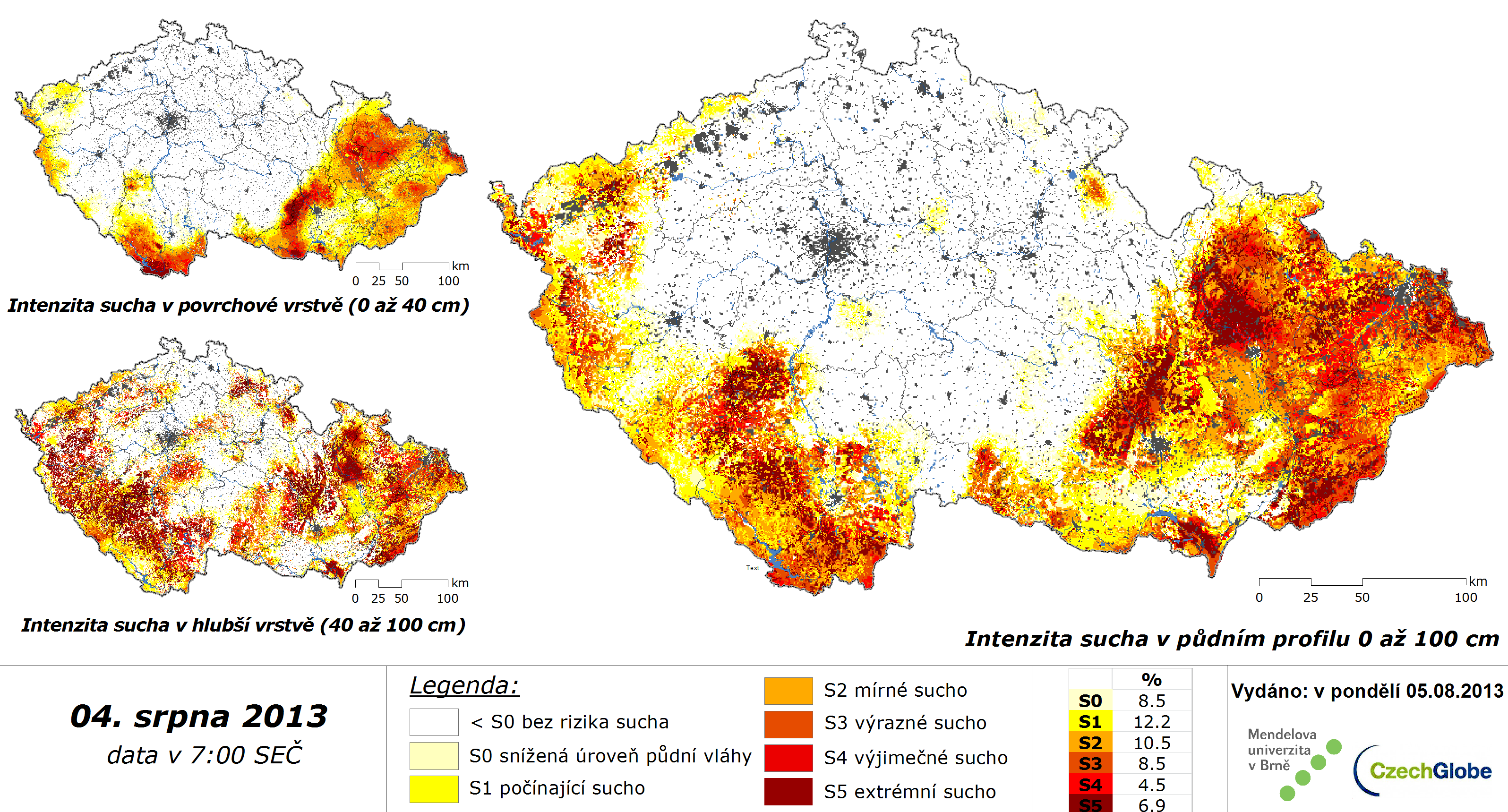 Výskyt sucha je největší v oblasti Moravy