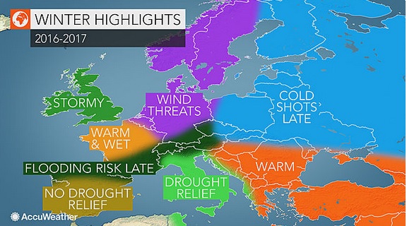 Výhled předpovědi klimatologů na zimu v Evropě