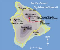 Mapa Havaje se sopkou Mauna Kea
