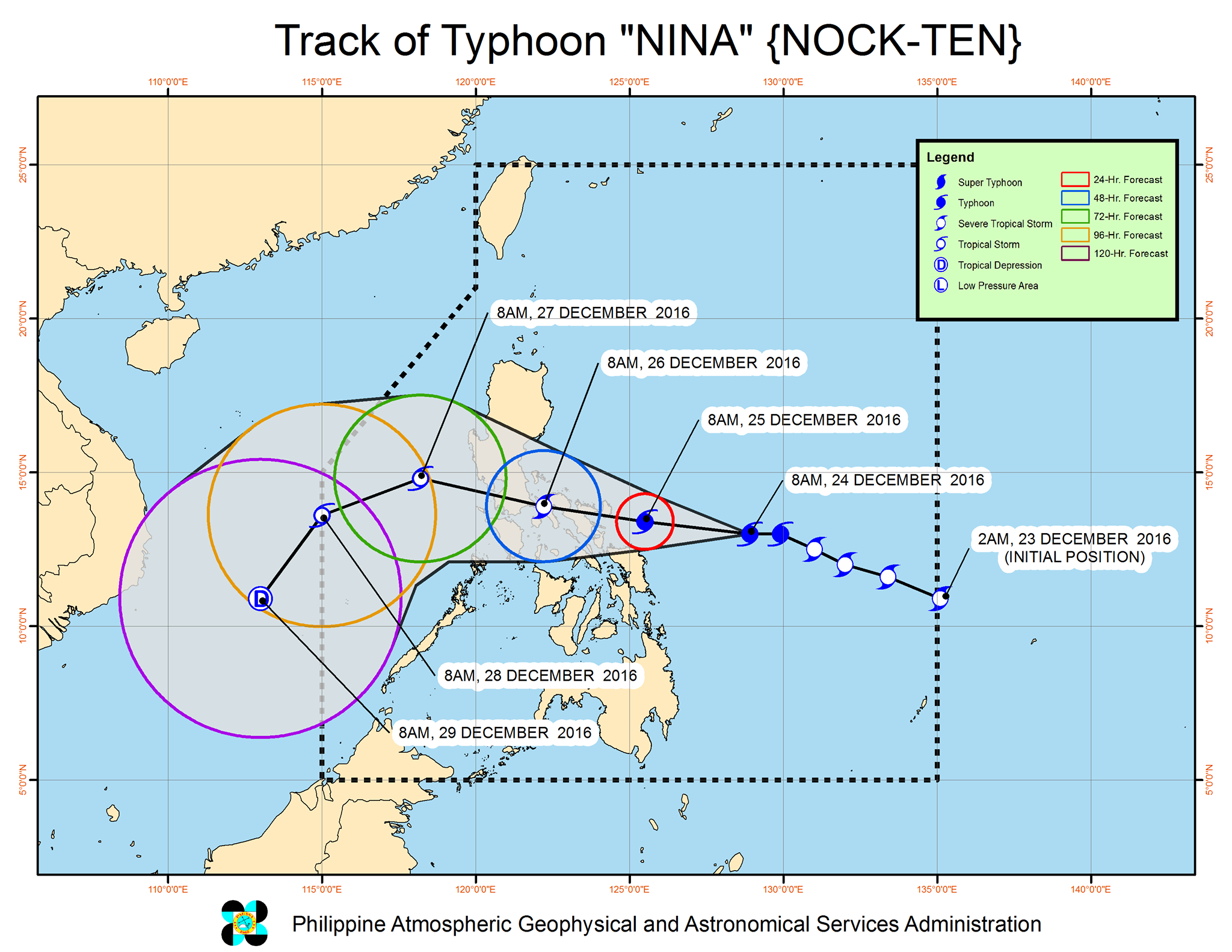 Předpokládaná traha tajfunu Nina