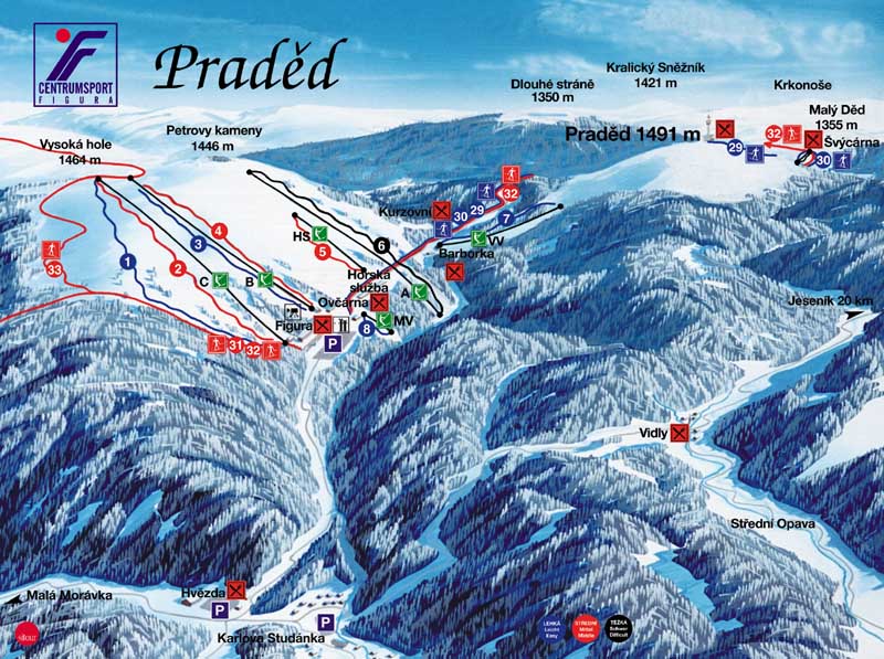 Možnosti lyžování za dobrých sněhových podmínek v okolí Pradědu