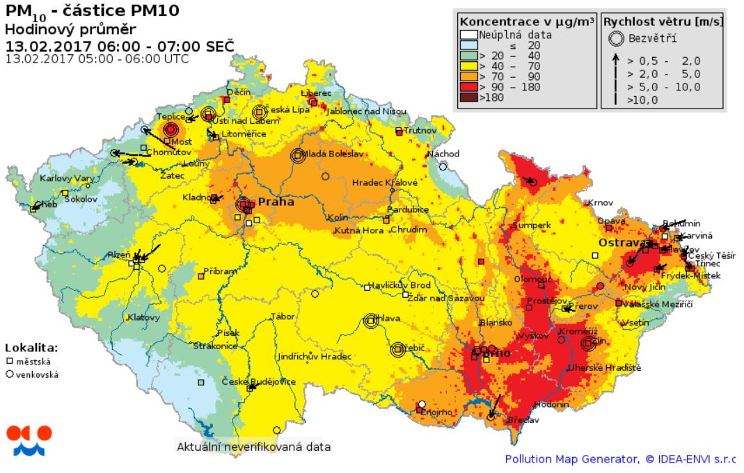 Smogová situace způsobena částicemi PM10 je stále na vysoké úrovni