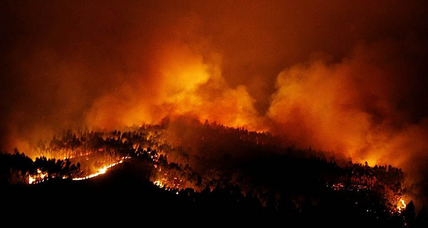 Rozsáhlé lesní požáry na území Portugalska