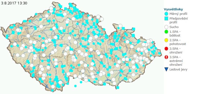 Aktuální hydrologická situace, na velké části řek platí sucho