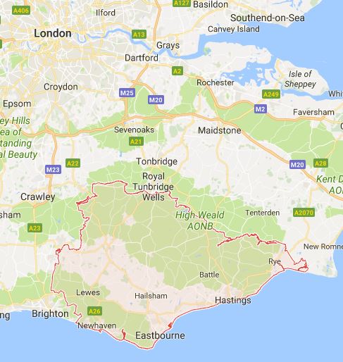 Mapa jižní části Anglie