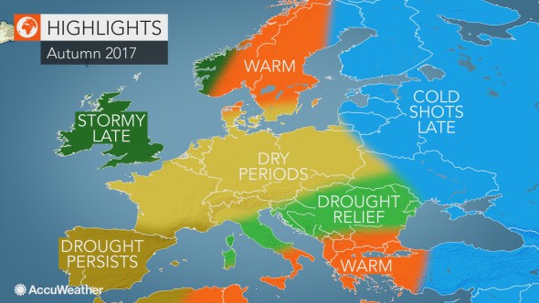 Předpověď počasí pro Evropu na podzim 2017