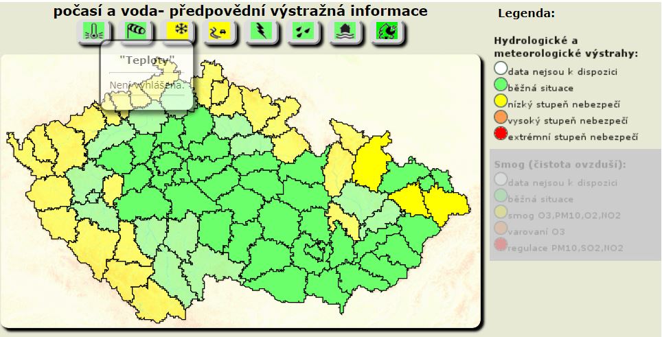 Nízky stupeň výstrahy ČHMÚ platí pro vybrané okresy České republiky