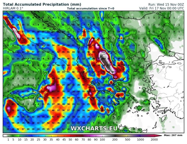 Synoptická situace nad Řeckem předpovídá přívalové srážky