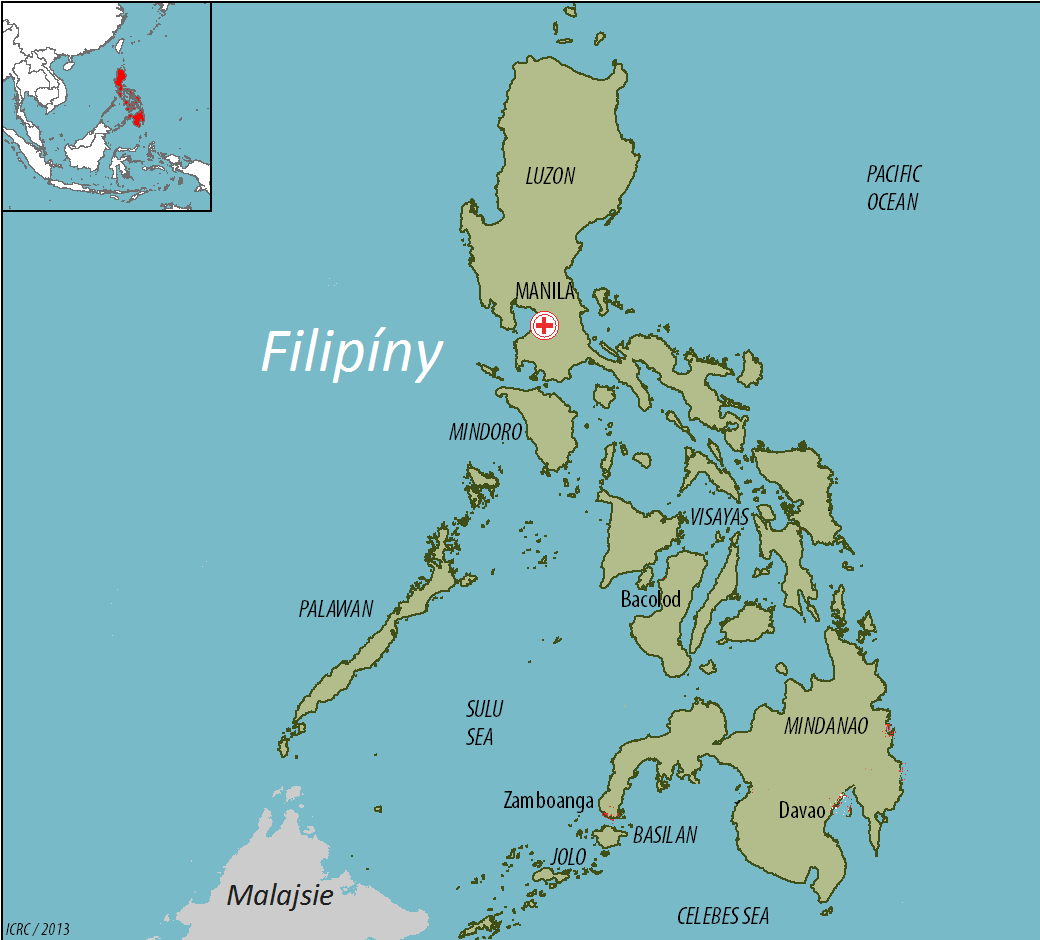 Mapa Filipín se svými tisíci ostrovy