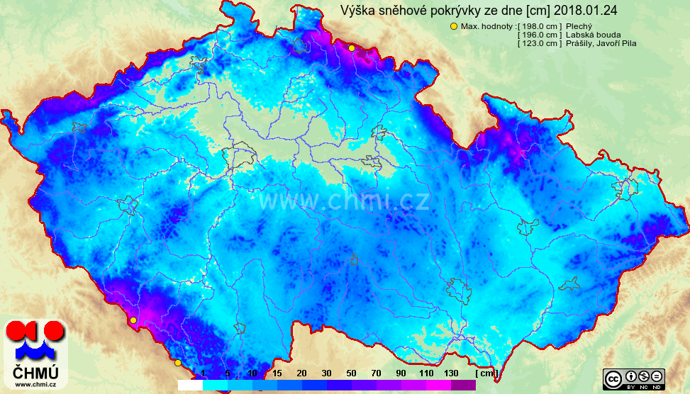 Výška sněhové pokrývky leden 2018