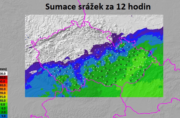 Sumace srážek za 12 hodin
