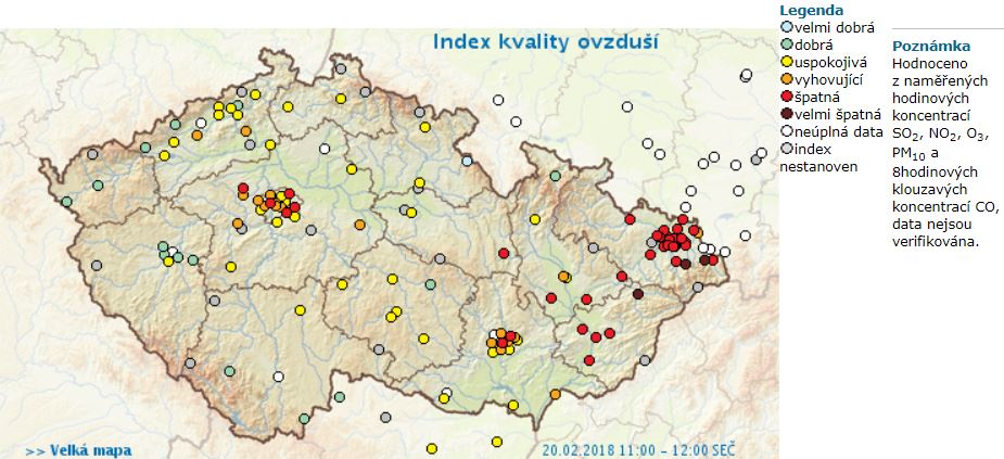 Index kvality ovzduší 20. února