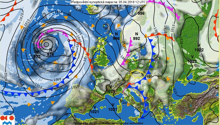 Synoptická mapa na 5. dubna 2017