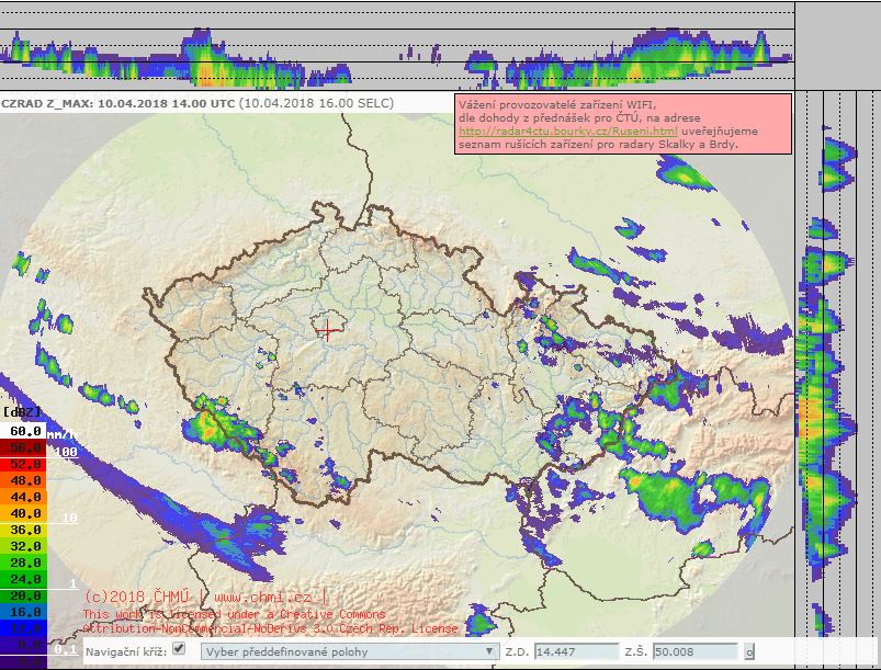 Radarové odrazy srážek 2016