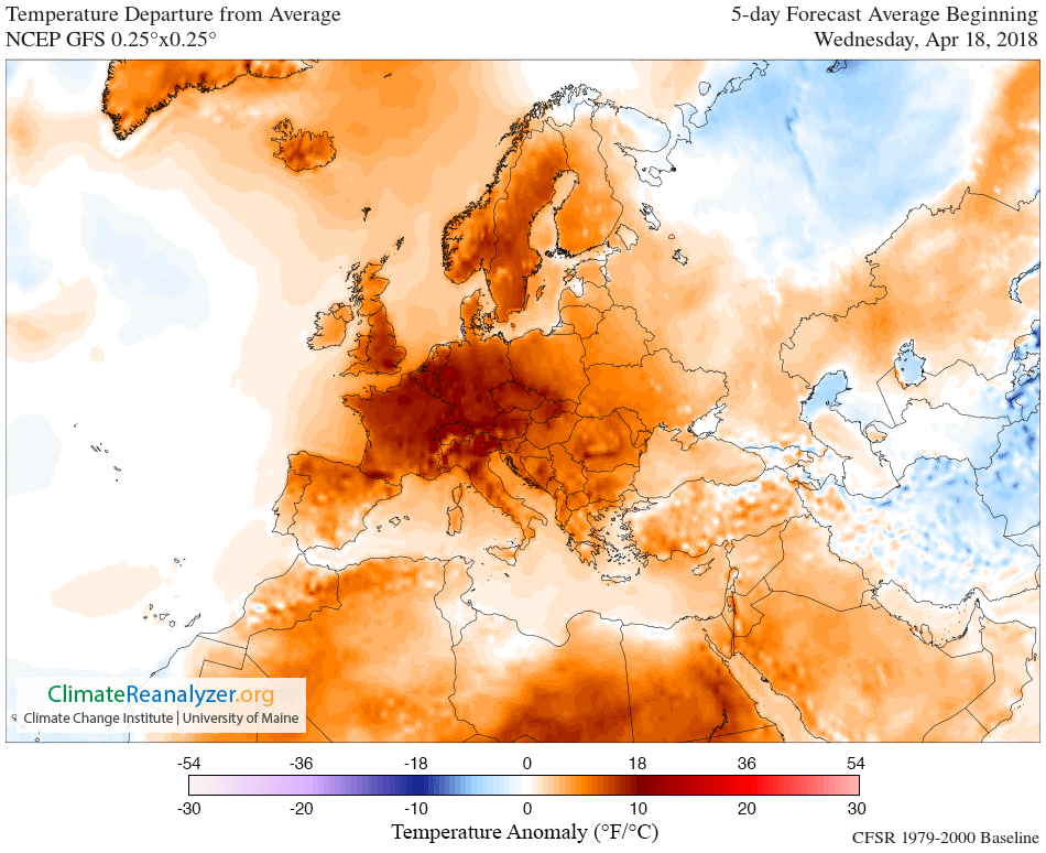 Rozložení teplot nad evropou