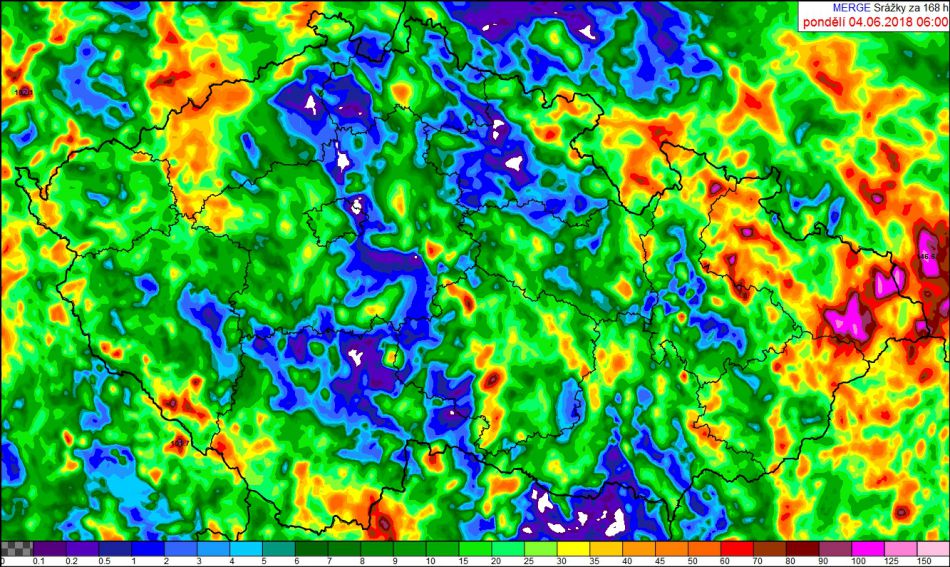 Radarové odhady srážek v období od 28. května do 4. června 2018