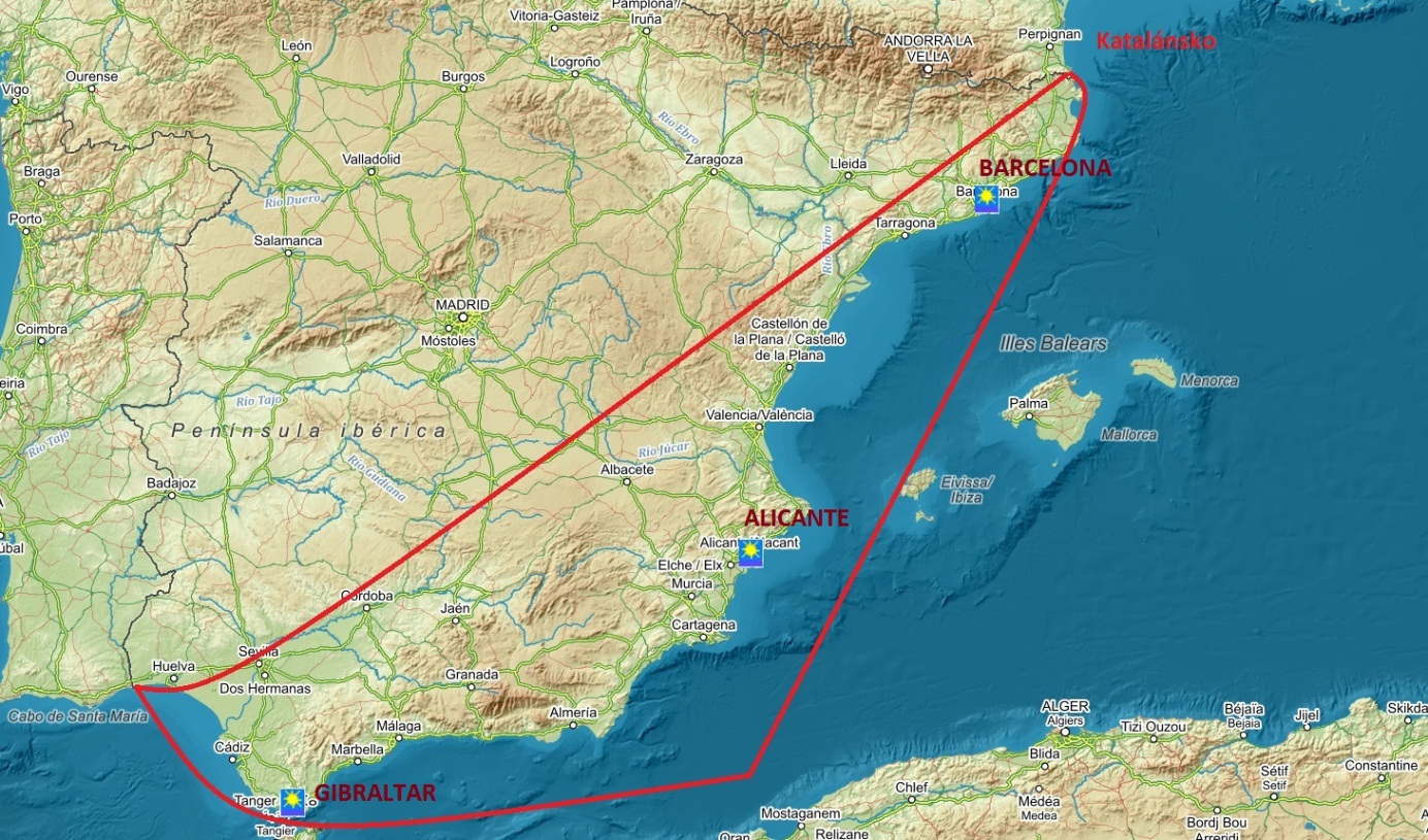 Mapa oblasti na jihovýchodě Španělska