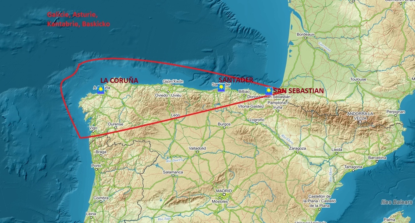 Mapa oblasti západního Španělska