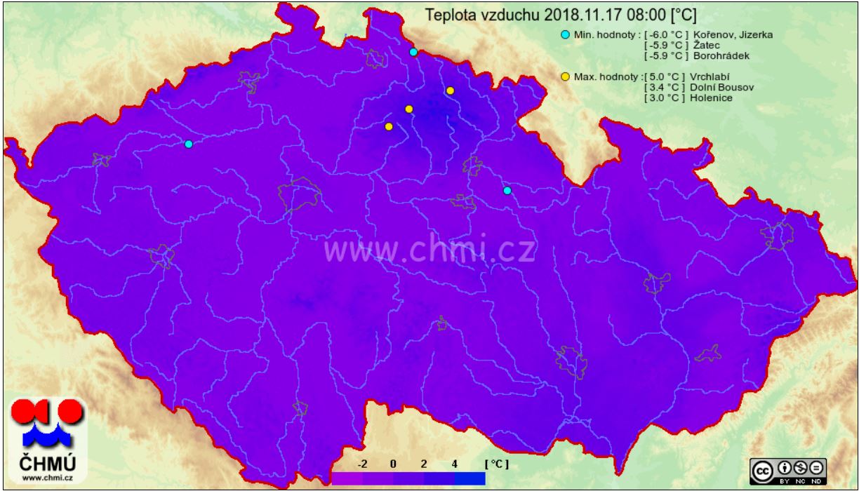 ranní minima 17. listopadu 2018