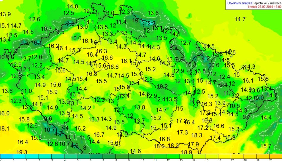 maximální teploty 28. února 2019