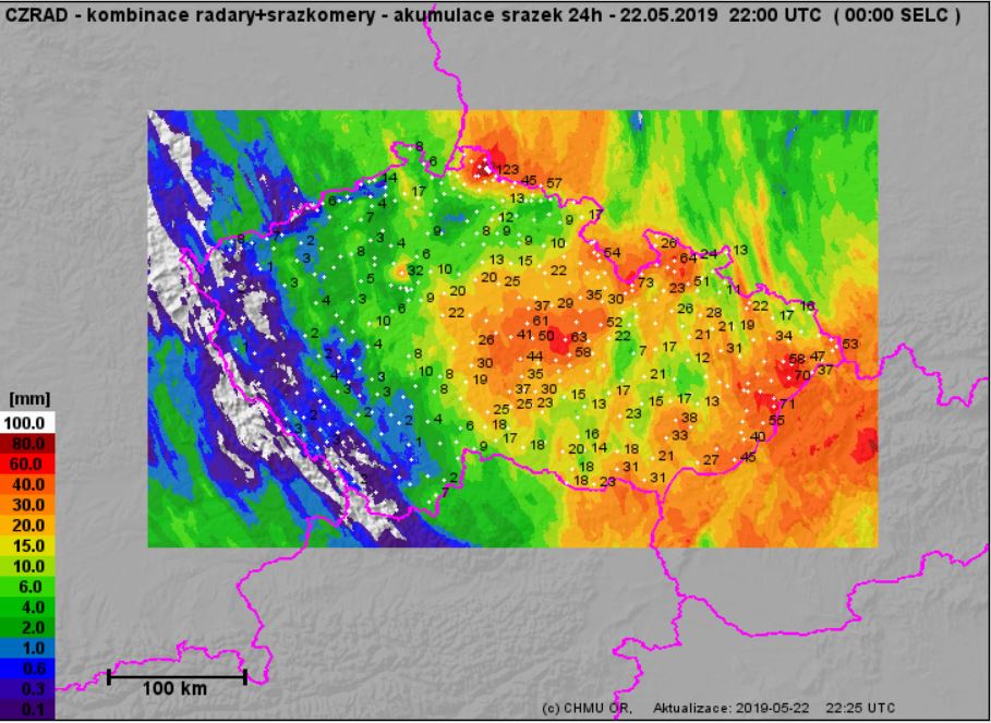 Srážky za středu 22.května