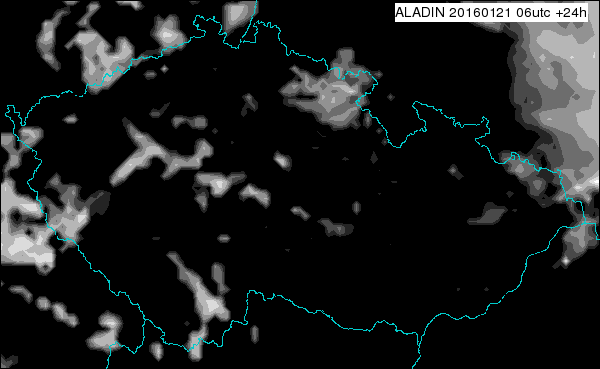 Výskyt oblačnosti podle modelu Aladin na našem území