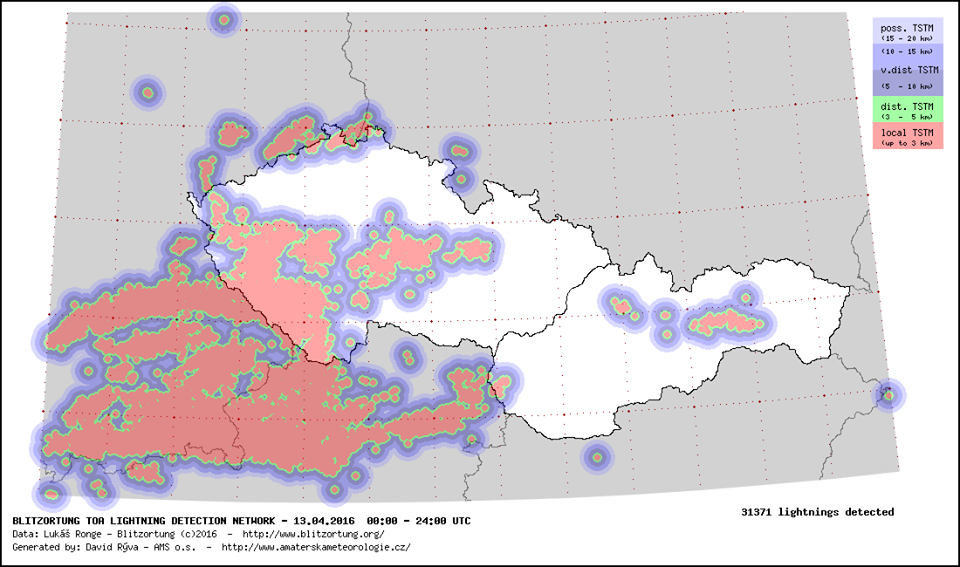 Výskyt bouřek nad naším územím