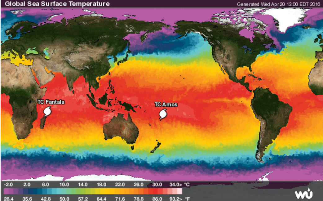 Teplota moře a oceánů na celé Zemi
