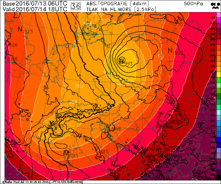 Teplota vzduchu nad územím České republiky v hladině 500 hPa