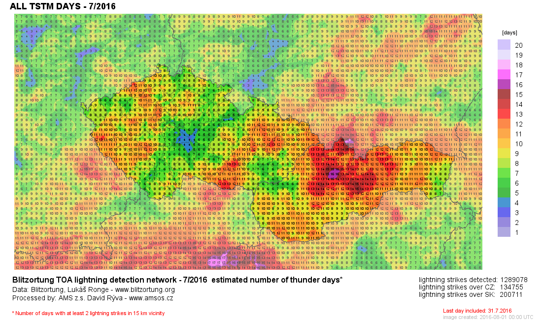 Počet dnů s bouřkami do konce července